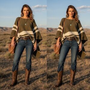 NWT Maje Wool Blend Olive Green Poncho